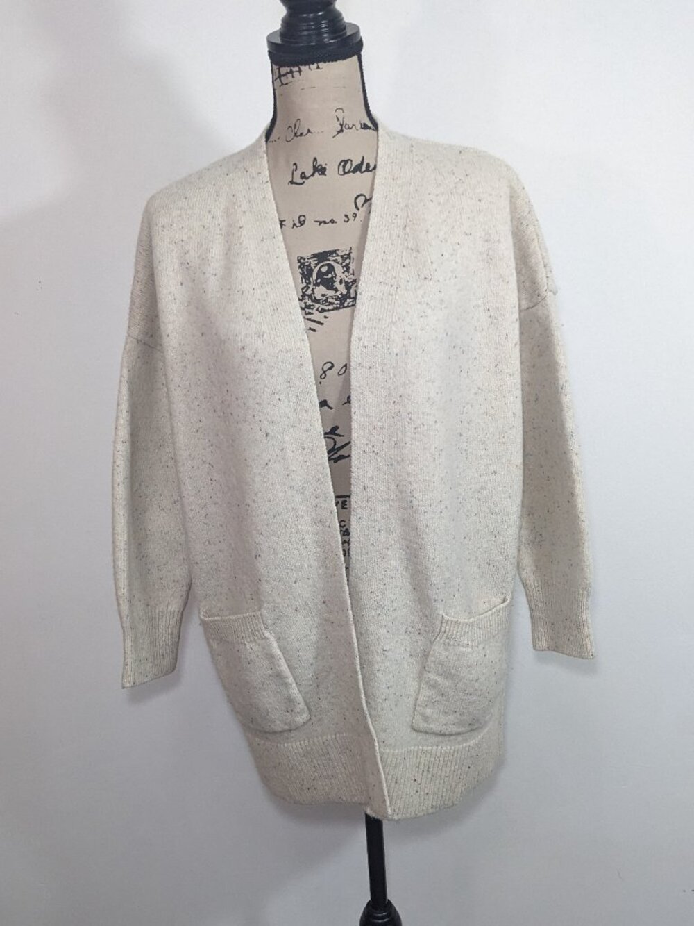 WoolOvers Wool Edge To Edge Longline Nep Cardigan Light Sand Speckled Open XL